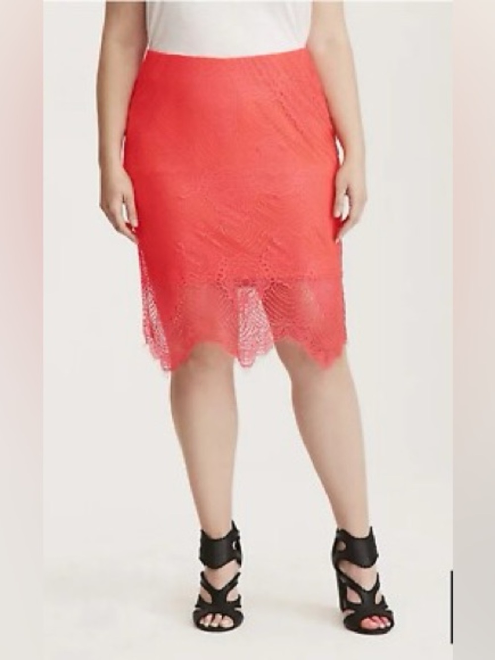 Torrid stretch Lace Pencil Skirt 
Plus Size 1 neon coral lace NEW
